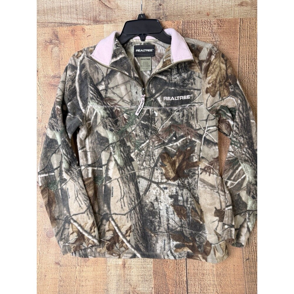 Realtree Womens S Camo Fleece Quarter Zip Pink Y2K Countrycore Hunting Pullover